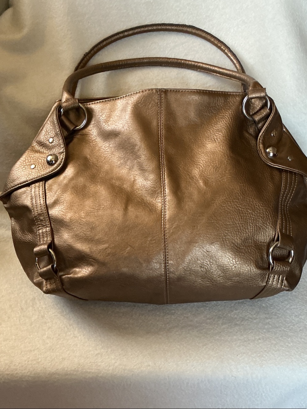 Spacious Brown Leather Shoulder Bag with Dual Handles